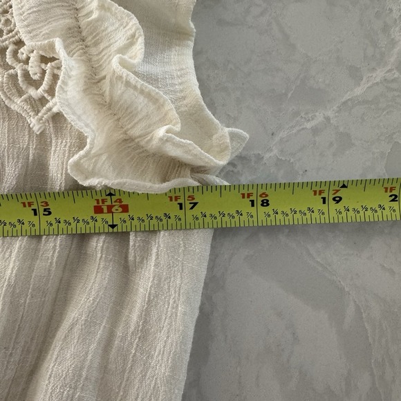 MINE Boho Dress Woman's Size Large Sheath Floral Lace Creme Elastic Wais - Picture 8 of 9